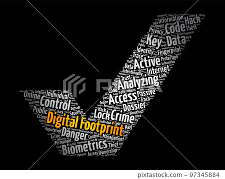 Digital footprint check mark word cloud collage, concept background 97345884