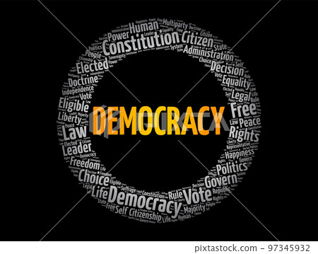 Democracy word cloud collage, social concept background Democracy word cloud collage, social concept background 97345932