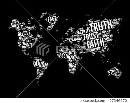 Truth word cloud in shape of world map, concept background Truth word cloud in shape of world map, concept background 97346270