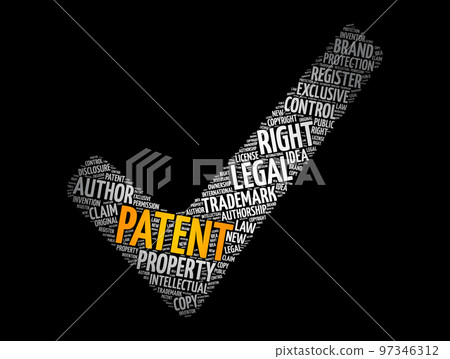 Patent check mark word cloud collage, concept background 97346312