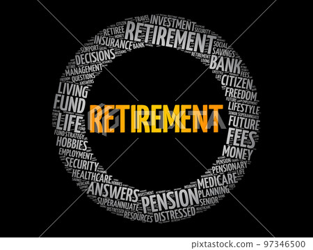 Retirement word cloud collage, concept background Retirement word cloud collage, concept background 97346500