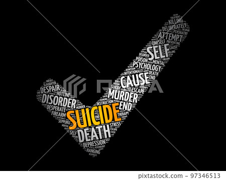 Suicide check mark word cloud collage, concept background 97346513