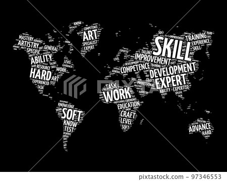 Skill word cloud in shape of world map, education concept background 97346553
