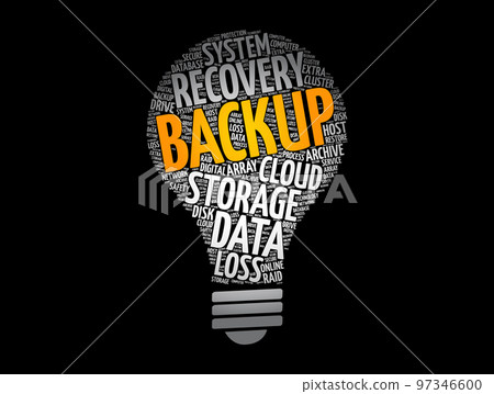 Backup light bulb word cloud, technology concept background 97346600