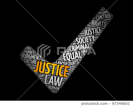 Justice check mark word cloud collage, law concept background 97346601