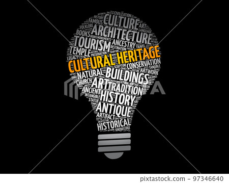 Cultural heritage check mark word cloud, concept background 97346640