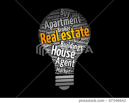 Real estate light bulb word cloud collage, business concept background 97346642