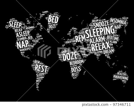 Sleeping word cloud in shape of world map, concept background 97346711