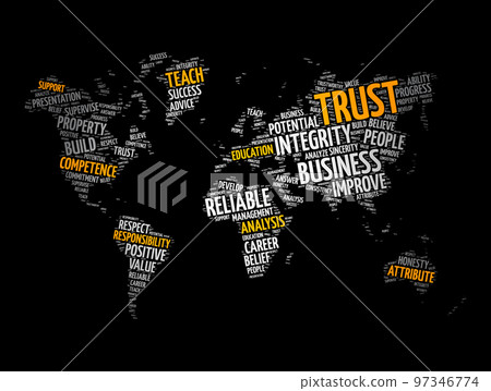 TRUST word cloud in shape of world map, business concept background TRUST word cloud in shape of world map, business concept background 97346774