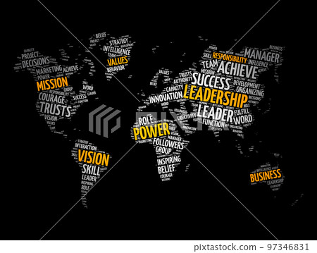 LEADERSHIP word cloud in shape of world map, business concept background 97346831