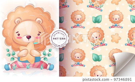 Cartoon character lion with star - seamless pattern Cartoon character lion with star - seamless pattern 97346891