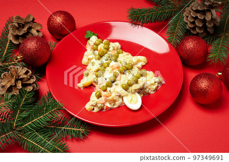 Concept of New year food, tasty Olivier salad 97349691