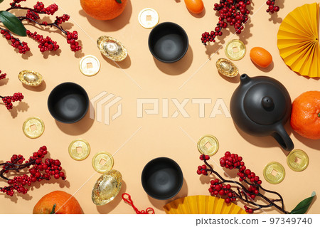 Concept of tea, asian tea, top view 97349740
