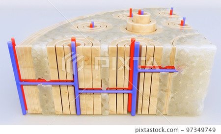 Bone tissue closeup through a cross section of a bone - 3D rendering 97349749