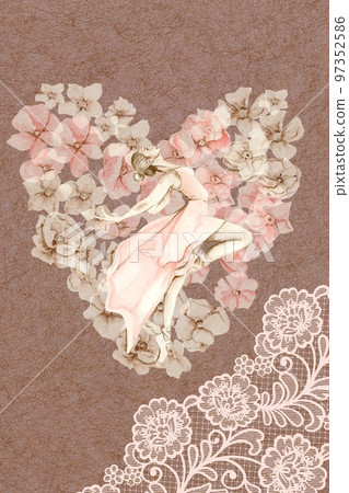 Hand drawn watercolor card template dancing ballerina with flower and lace. Pink pretty ballerina. Watercolor hand drawn illustration. Pictures for poster, invitation, postcard, background and posters 97352586