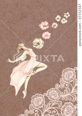 Hand drawn watercolor card template dancing ballerina with flower and lace. Pink pretty ballerina. Watercolor hand drawn illustration. Pictures for poster, invitation, postcard, background and posters Hand drawn watercolor card template dancing ballerina with flower and lace. Pink pretty ballerina. Watercolor hand drawn illustration. Pictures for poster, invitation, postcard, background and posters 97352587
