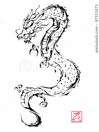 龍年新年賀卡 線條畫龍的插圖 97355873