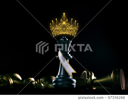 Miss Beauty Pageant Fashion Contest wear Diamond Crown Sash for Winner of Battle Chess Competition. Leader use strategy game to challenge competitor with intelligence leadership, copy space 97356266