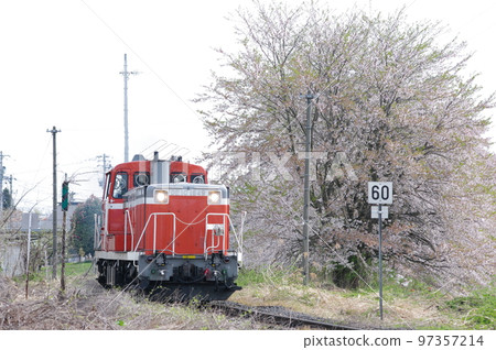 Aterazawa Line Uzen-Takamatsu Station Sakura and Single Machine DE10 1649 97357214