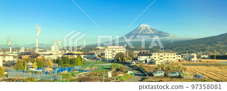 Mt. Fuji seen from the window of a Shinkansen train running near Fuji City, Shizuoka Prefecture Mt. Fuji seen from the window of a Shinkansen train running near Fuji City, Shizuoka Prefecture 97358081