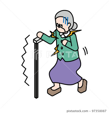 Isometric illustration of a senior woman whose heart is pounding 97358087