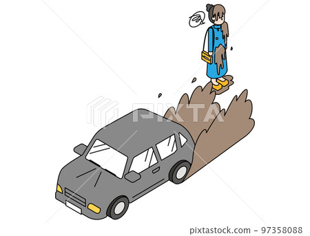 Isometric illustration of a car splashed with mud and a damaged and dirty woman 97358088