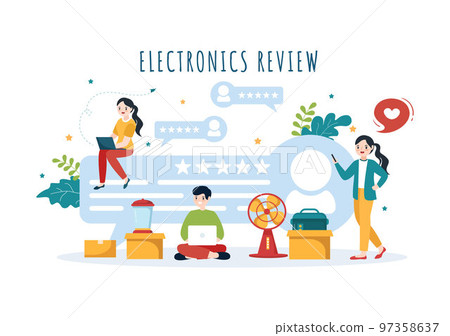 Electronics Review with Customer Rating Quality of Service or Application and Provide Feedback in Flat Cartoon Hand Drawn Templates Illustration Electronics Review with Customer Rating Quality of Service or Application and Provide Feedback in Flat Cartoon Hand Drawn Templates Illustration 97358637