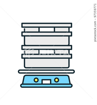 An unmanned guided vehicle working in a factory. Vector illustration material that carries a container. 97359771
