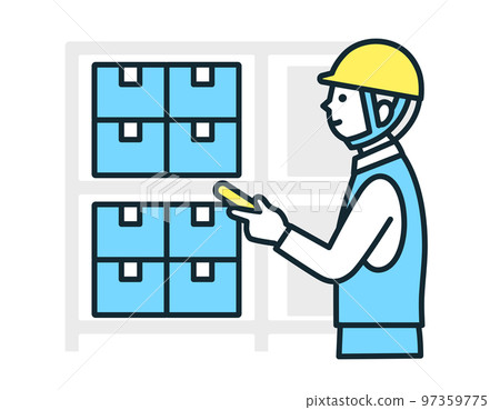 執行庫存管理和檢查的工人的矢量插圖材料。 執行庫存管理和檢查的工人的矢量插圖材料。 97359775