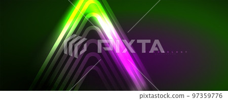 Neon glowing techno lines, hi-tech futuristic abstract background template. Vector illustration for wallpaper, banner, background, leaflet, catalog, cover, flyer Neon glowing techno lines, hi-tech futuristic abstract background template. Vector illustration for wallpaper, banner, background, leaflet, catalog, cover, flyer 97359776