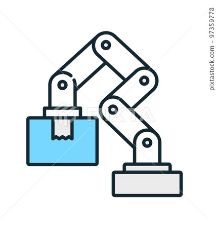 Vector illustration material of a robot carrying a cardboard box. 97359778