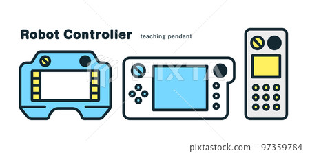 工業機器人控制器。用於教學工作的教學挂件插圖集。 97359784
