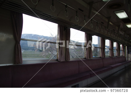 Yamagata Railway train window at dusk 97360728