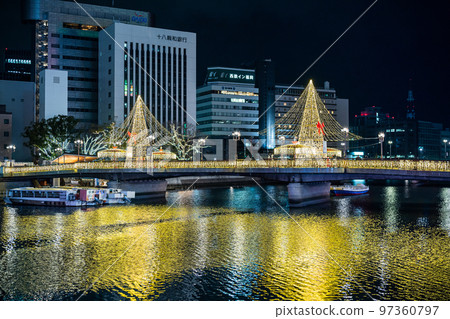 Fukuhaku Deai Bridge Illumination on the Naka River in Hakata Ward, Fukuoka City Fukuhaku Deai Bridge Illumination on the Naka River in Hakata Ward, Fukuoka City 97360797