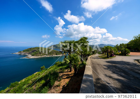 Promthep Cape is one of the most photographed locations in Phuket. Phromthep cape viewpoint at blue sea sky in Phuket, Thailand. Promthep Cape is one of the most photographed locations in Phuket. Phromthep cape viewpoint at blue sea sky in Phuket, Thailand. 97362011
