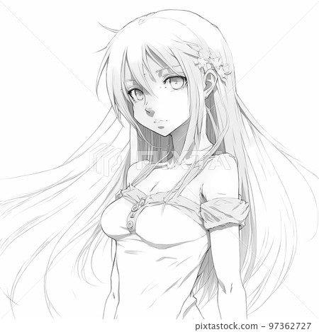 Premium AI Image  Portrait of a beautiful girl with long hair Anime manga  drawing of cute girls