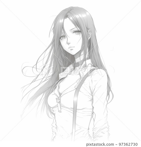 一個長頭髮的漂亮女孩的草圖“AI 生成的圖像” 97362730