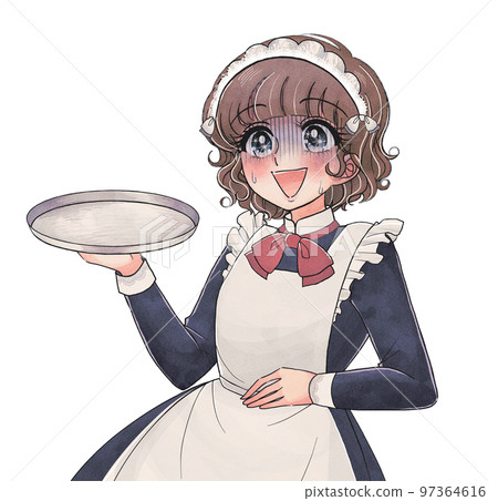 女孩漫畫風格的插圖,笨拙的女僕 女孩漫畫風格的插圖,笨拙的女僕 97364616