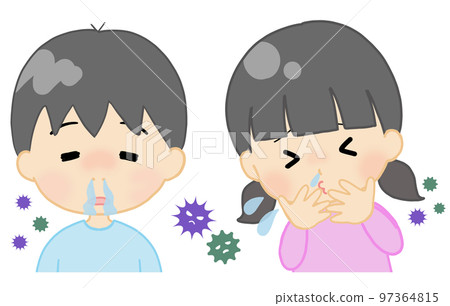 流鼻涕和打噴嚏的兒童 97364815