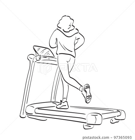 woman running on treadmill illustration vector hand drawn isolated on white background line art. 97365093