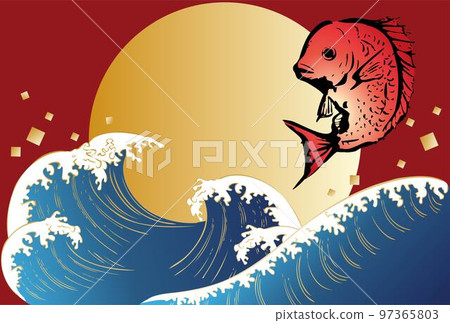 Japanese-style frame with ink painting sea bream and sea background illustration material Japanese-style frame with ink painting sea bream and sea background illustration material 97365803