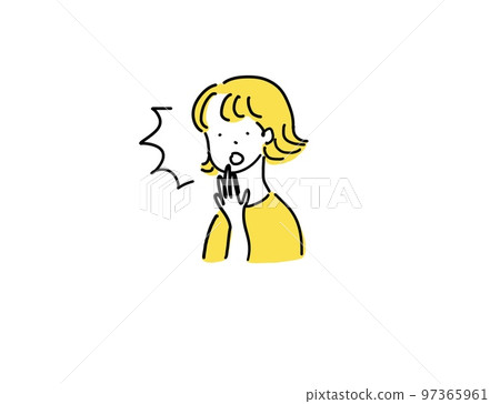 女人上半身把手放在嘴邊,感到如釋重負 女人上半身把手放在嘴邊,感到如釋重負 97365961