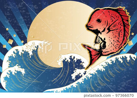 Ink painting sea bream and sea Japanese pattern frame background illustration material 97366070