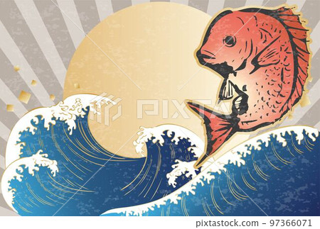 Ink painting sea bream and sea Japanese pattern frame background illustration material 97366071