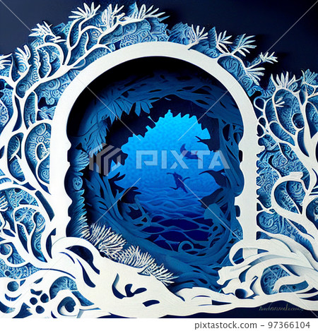 Paper craft cave overlooking the sea AI image Paper craft cave overlooking the sea AI image 97366104