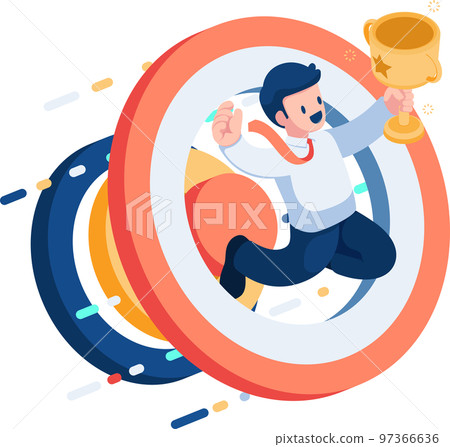 Isometric Business with Winner Trophy and Jumping Through Target Isometric Business with Winner Trophy and Jumping Through Target 97366636