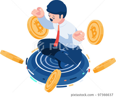 Isometric Businessman Meditating with Bitcoin Isometric Businessman Meditating with Bitcoin 97366637