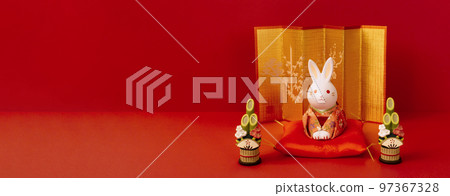New Year material. Zodiac rabbit. New Year's greeting rabbit 97367328