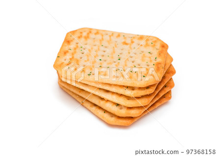 Crispy Salted Crackers with Greens - Isolated Crispy Salted Crackers with Greens - Isolated 97368158