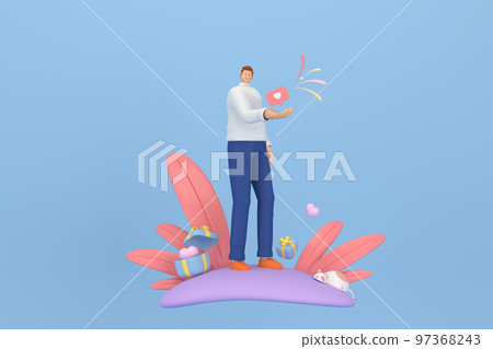 3d character in the festival of Valentine Day. 3d rendering of graphic resourse. 97368243